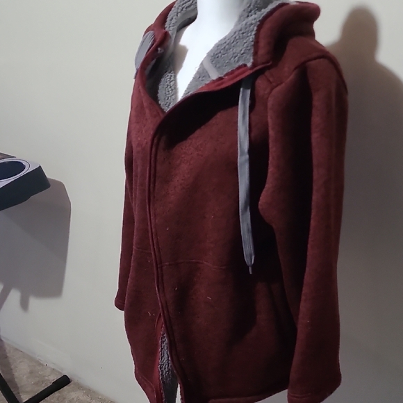 Stillwater Supply Co. Sherpa Lined Full Zip Fleece Hoodie Jacket XL Burgundy - Picture 5 of 6